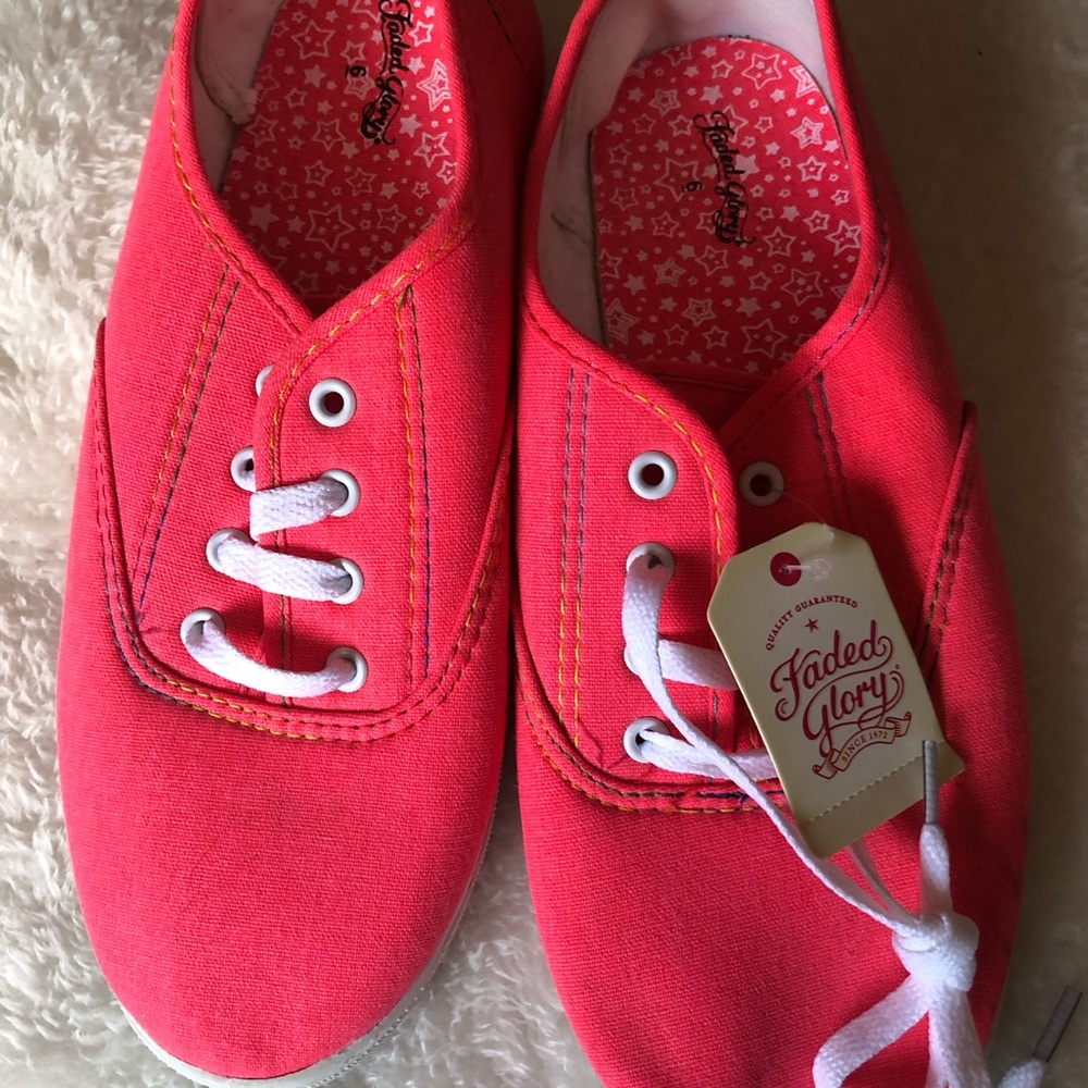 Faded Glory Bright Coral Canvas Kids Sneakers